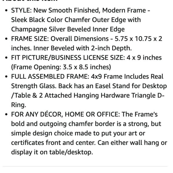 Business license frame, black and silver wood NWT - Picture 5 of 5